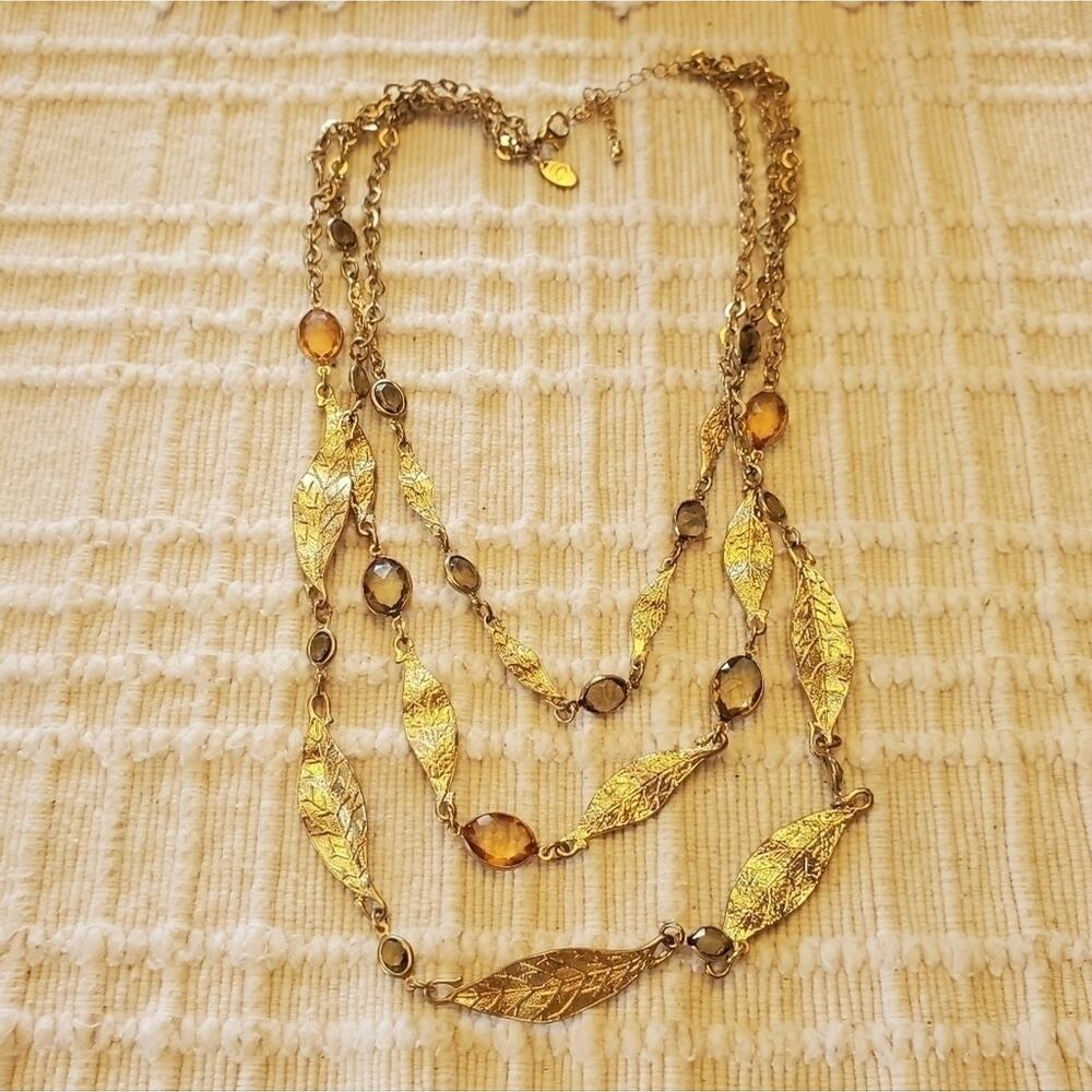 Charming Charlie leaf jeweled boho‎ layered adjustable silver tone necklace